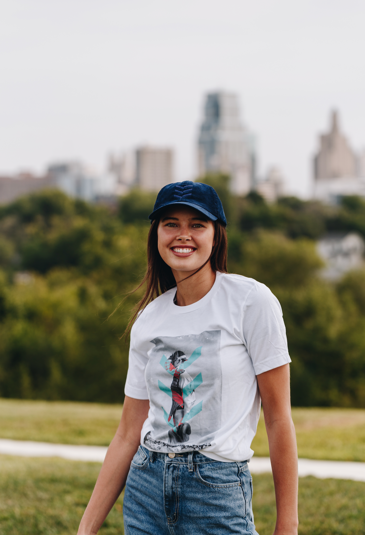 Red Kansas City Script - White Corduroy Dad Hat