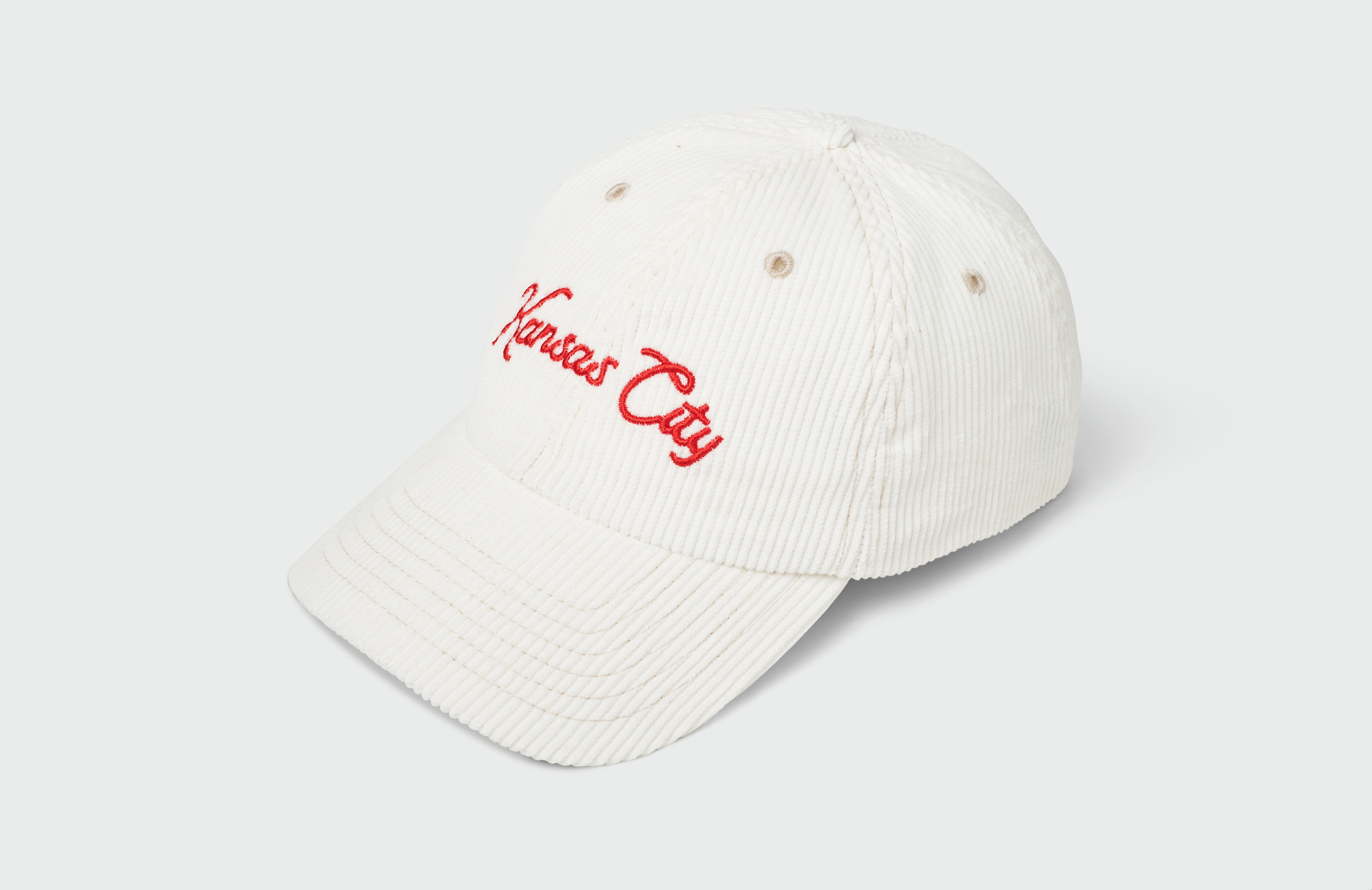 Red Kansas City Script - White Corduroy Dad Hat – Sandlot Goods