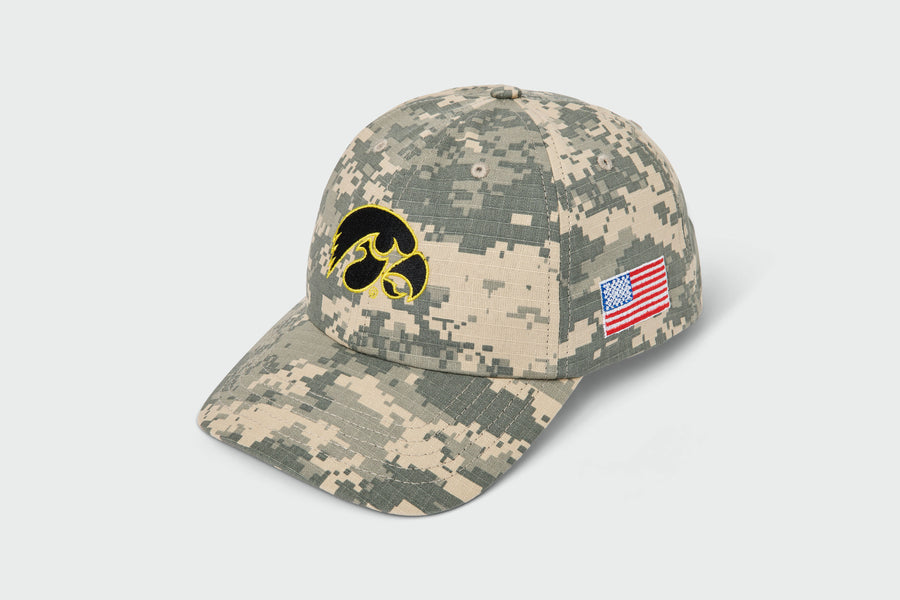Iowa Hawkeye Camo Ripstop Dad Hat, cotton twill, unstructured dad hat, made in USA
