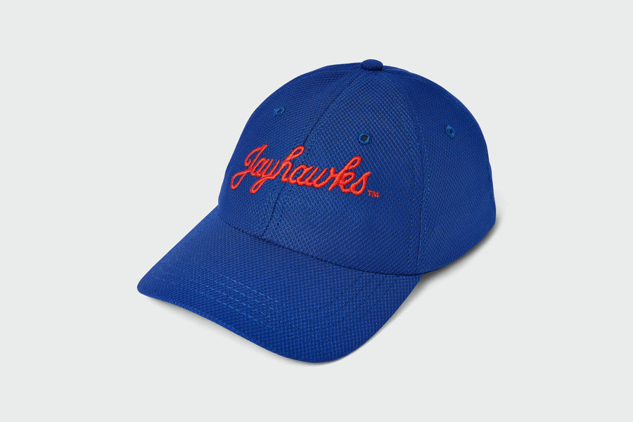 Second Quality KU Jayhawks Script Moisture Wicking Dad Hat, cotton twill, unstructured dad hat, made in USA