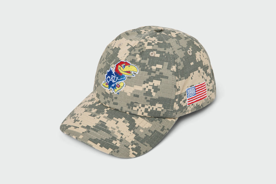 KU Jayhawks Camo Ripstop Dad Hat, cotton twill, unstructured dad hat, made in USA