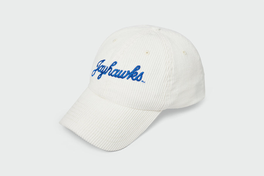 Second Quality KU Jayhawks Script Corduroy Dad Hat, corduroy, unstructured dad hat, made in USA