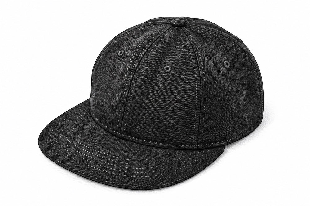 Black 1735 Vintage Flatbill hat sketch in three-quarter view