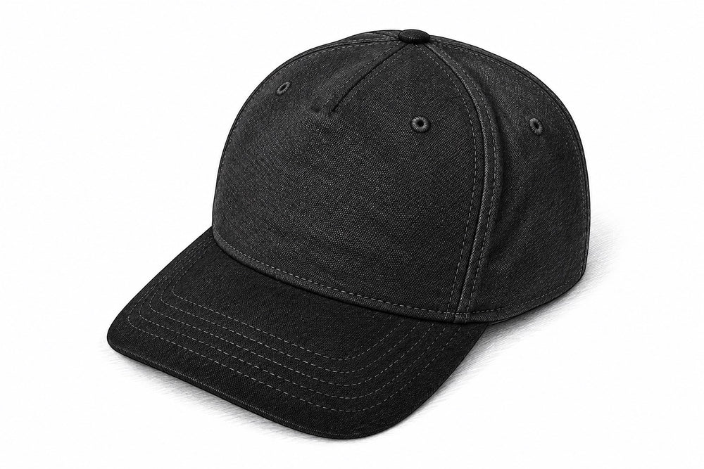 Black 2915 Structured 5-Panel hat sketch in three-quarter view