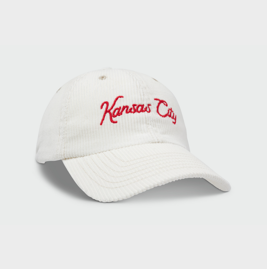 Red Kansas City Script - White Corduroy Dad Hat