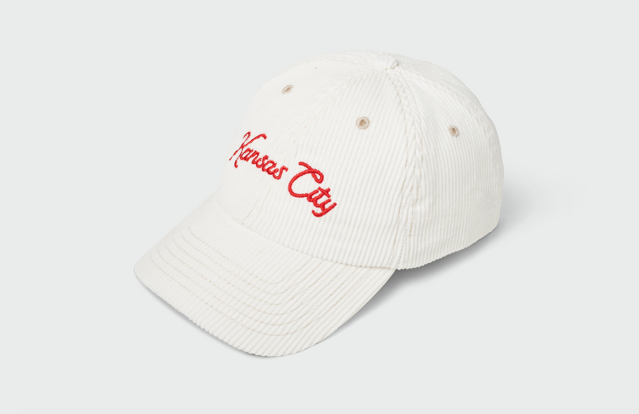 Red Kansas City Script - White Corduroy Dad Hat