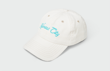 Teal Kansas City Current Script - White Corduroy Pre-Curved Hat