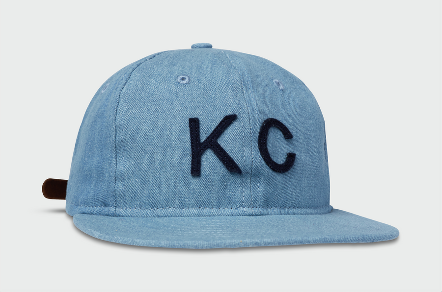 Light Wash Denim Vintage Flatbill Hat - Kansas City (Navy KC)